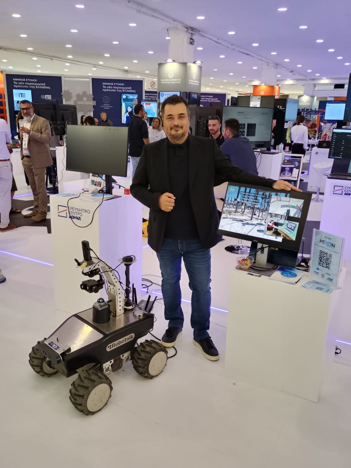 HERON researcher George Moustris presenting a robotic system for the remote inspection of high-voltage substations, combining Virtual and Augmented Reality to enable safer, faster, and more accurate inspections at TIF 2026.