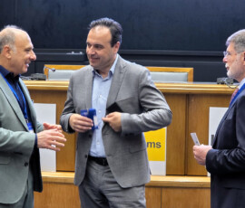 Prof. Petros Maragos, Dimitris Papastergiou, Minister of Digital Governance, and Prof. Evangelos Papadopoulos at HRF 2026.