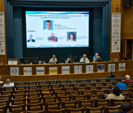 Panel discussion #2 “Robotics and Innovation: From Research Excellence to Market Deployment”, moderated by Dr. Gregory Yovanof, brought together Antony Cassano, Dr. Evangelos Theodorou, and Prof. Katerina Pramatari.